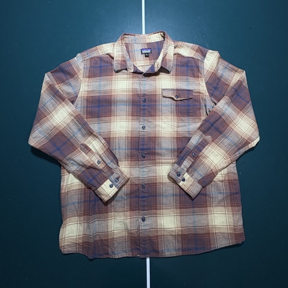 Patagonia Fjord Flannel Shirt Mens 2XL Organic Cotton Plaid Button Up Sisu Brown